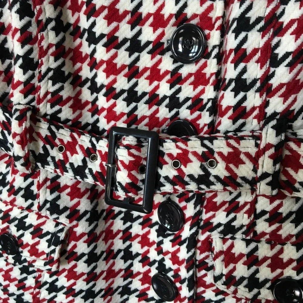 Black red white houndstooth plaid jacket, lots of great details - Picture 3 of 13